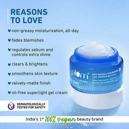 Plum Bright & Clear Skin sunscreen tube with SPF, featuring niacinamide and salicylic acid for healthy, protected skin.