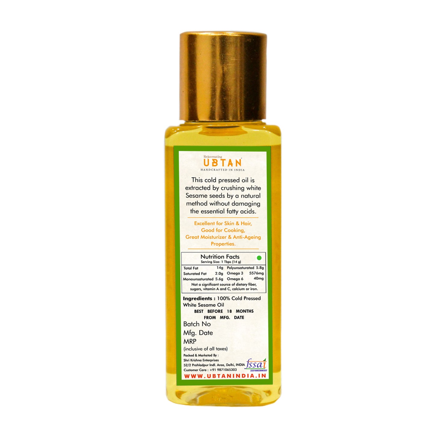 Rejuvenating Ubtan Cold Pressed White Sesame Hair Oil