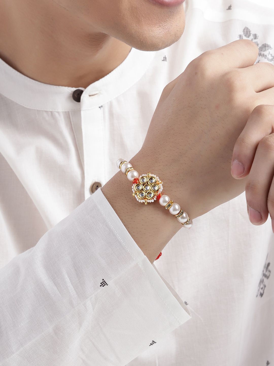 Anouk Unisex Set of 2 Beaded Bhai Bhabhi Rakhis With Roli & Chawal
