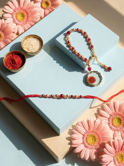 Anouk Set Of 2 Gold Toned Red Artificial Beads Bhaiya Bhabhi Rakhi