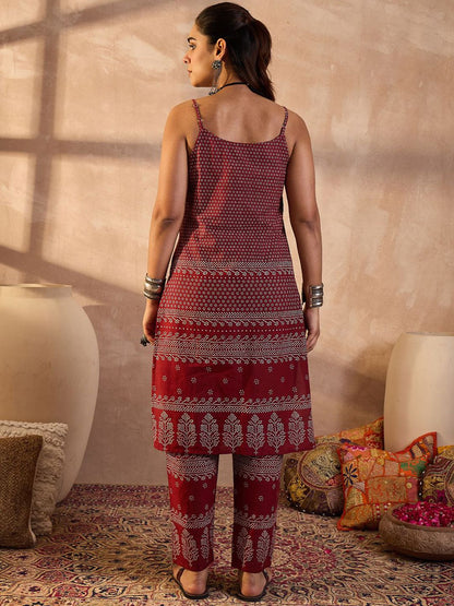 Indyancart IE Printed Pure Cotton Tunic With Trousers