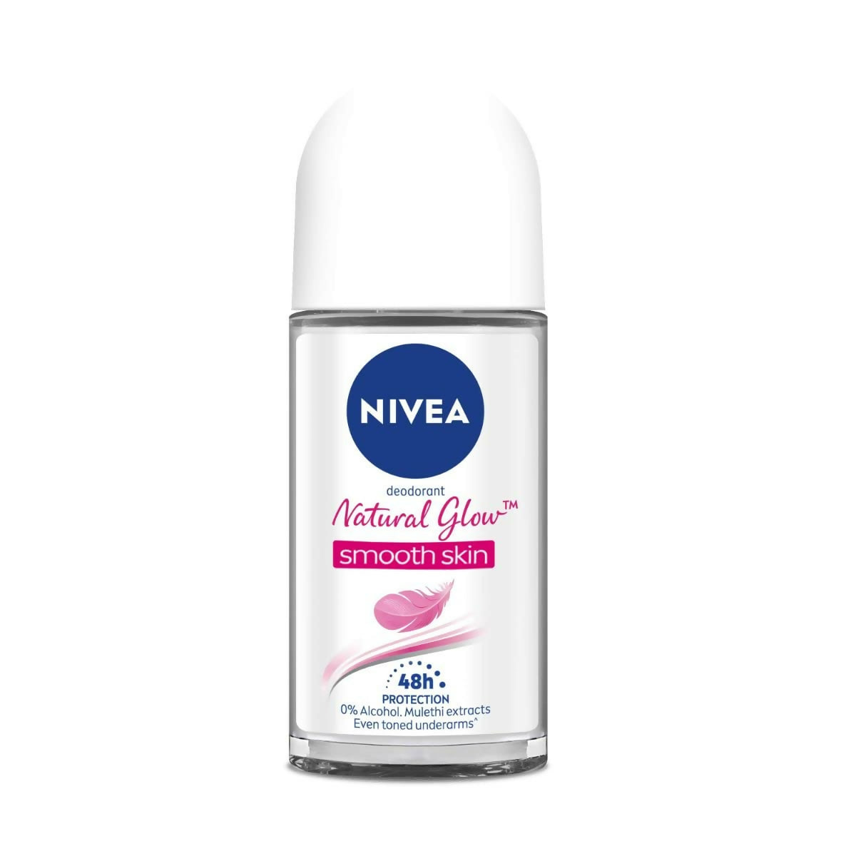 Nivea Natural Glow smooth skin deodorant roll-on for women, showcasing the underarm application area and product packaging.