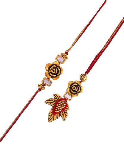 Anouk Gold-Toned Beaded Bhaiya Bhabhi Thread Rakhi