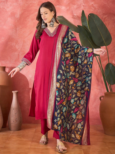 Indyancart SN Women's Solid Kurta with Trousers & Dupatta