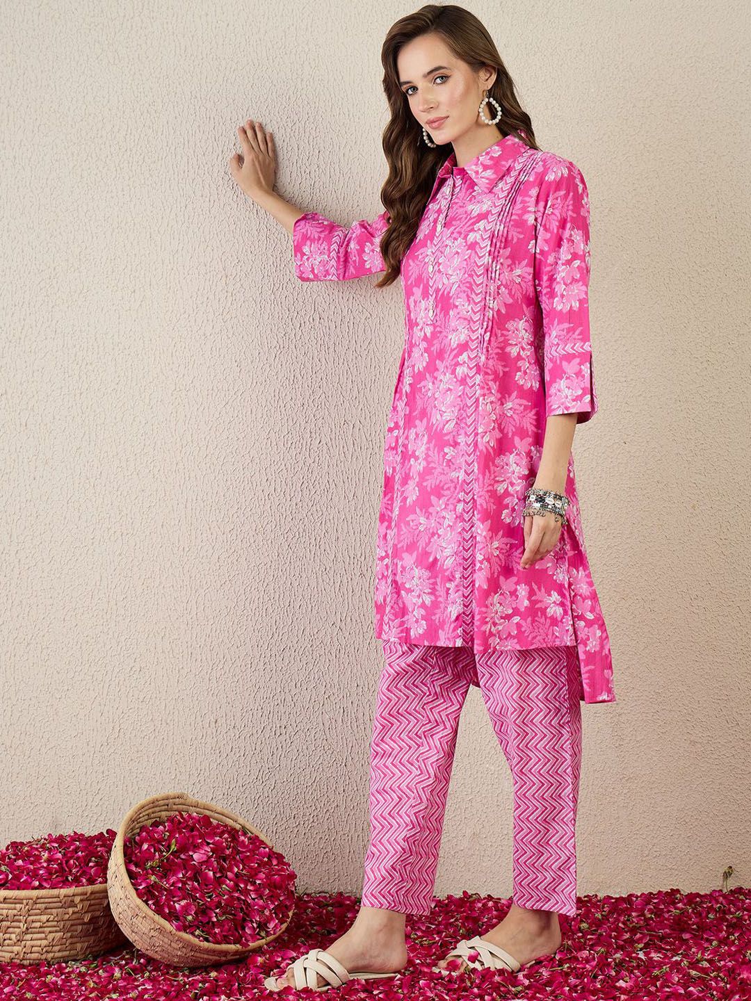 Floral Printed A-Line Pure Cotton Kurta With Trouser
