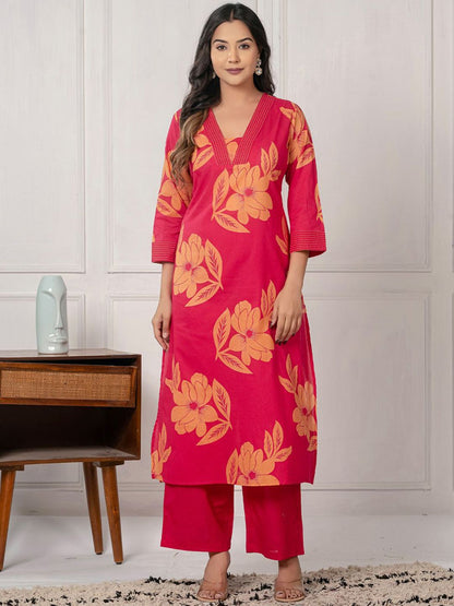 Floral Printed Regular Pure Cotton Kurta With Trousers