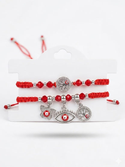Anouk Set Of 2 Red & Silver Evil Eye Design Bhaiya Bhabhi Rakhi With Roli Chawal Chandan