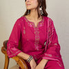 Indyancart IE Embroidered Notch Neck Thread Work Pure Cotton Kurta With Trousers & Dupatta