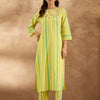 Indyancart IE Women Floral Embroidered Regular Thread Work Pure Cotton Kurta with Trousers