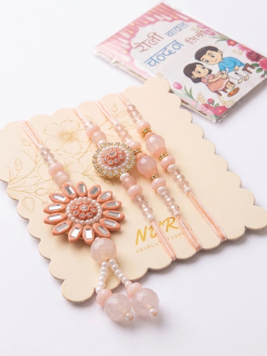 Anouk Set Of 4 Beaded Family Pack Thread Rakhi With Roli Chawal Chandan Mishri