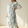 Dhiyona IE Floral Printed Empire V-Neck Pure Cotton A-Line Kurta with Trousers