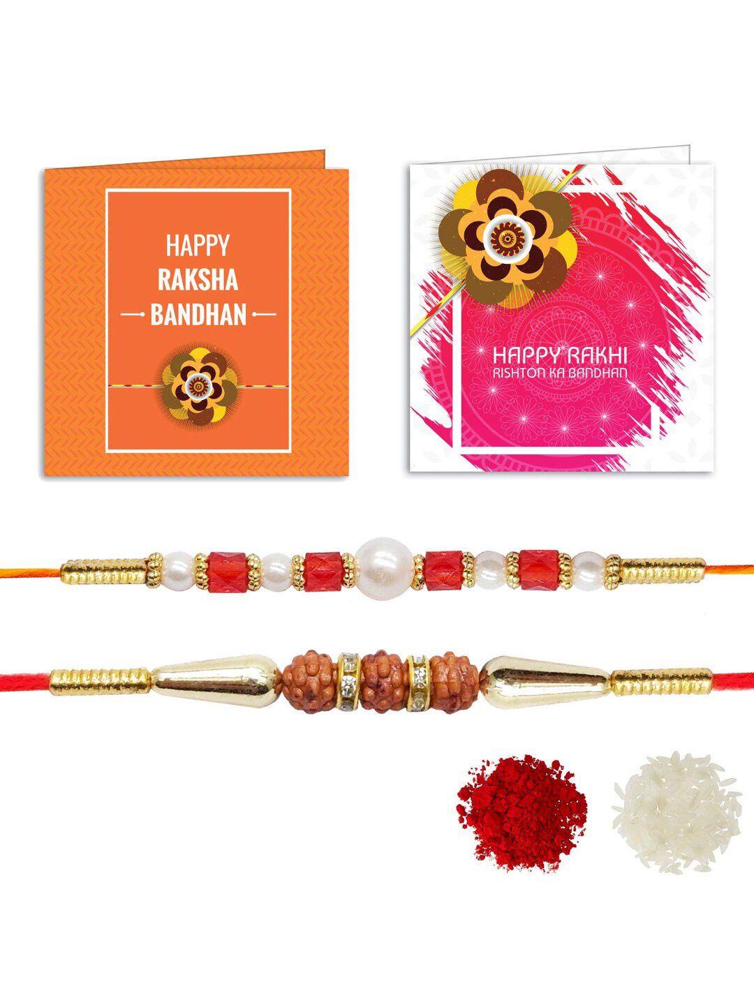 Anouk Set Of 2 Stone Studded Rakhi Greeting Card & Roli Chawal