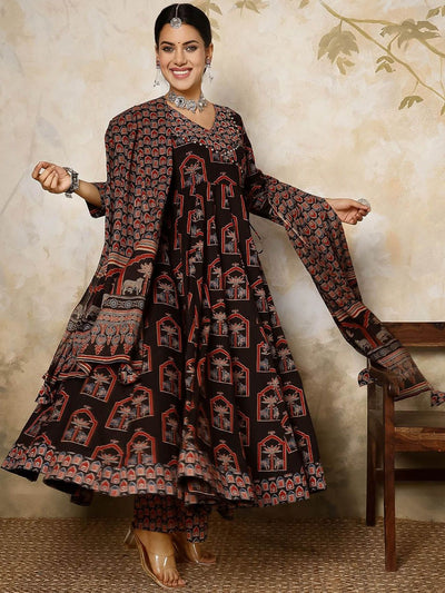Indyancart SN Women's Ethnic Motifs Printed Pure Cotton Kurta with Palazzos & With Dupatta