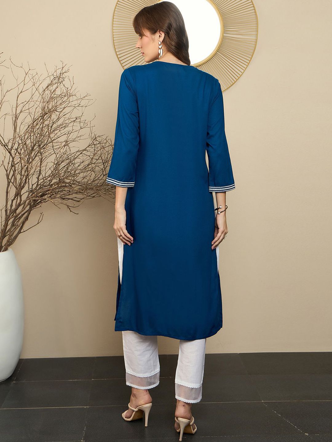 Indyancart IE Pack of 2 Ethnic Motifs Embroidered Straight Kurta