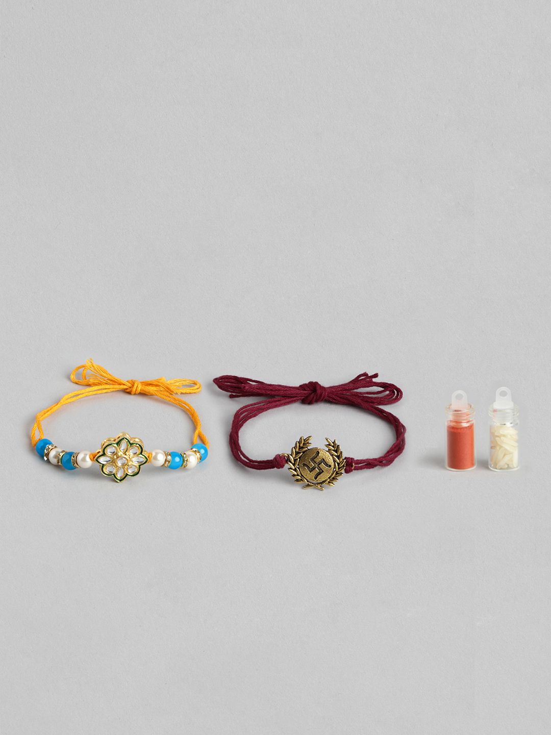Anouk Unisex Set of 2 Beaded Bhai Bhabhi Rakhis With Roli & Chawal