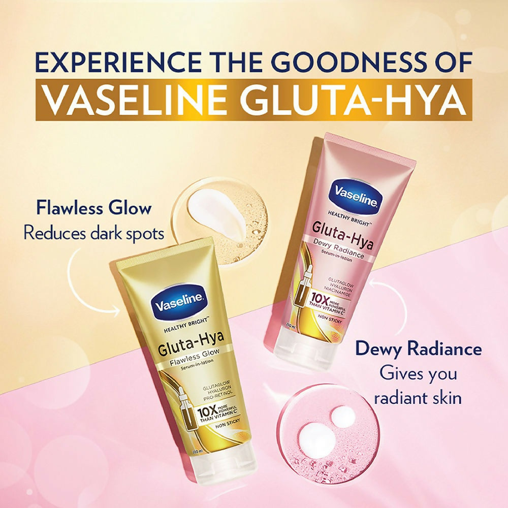 Vaseline Gluta Hya Serum-in-Lotion body lotion with dewy radiance and flawless glow for smooth, hydrated skin overnight