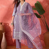 Indyancart SN Women's Floral Embroidered V-Neck Mirror Work Pure Cotton Kurta With Trouser & Dupatta