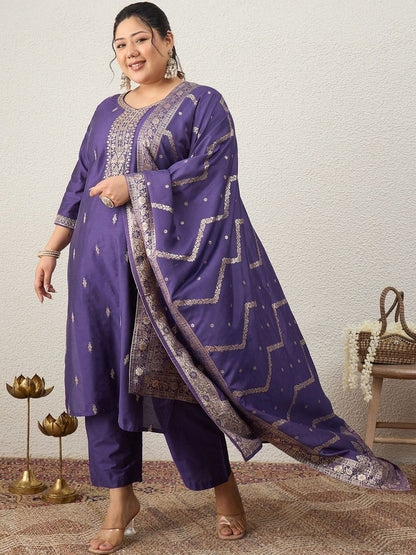 Indyancart Women's Ethnic Motifs Embroidered Regular Kurta with Trousers & With Dupatta
