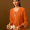 Indyancart IE Ethnic Motifs Embroidered V-Neck Thread Work A-Line Kurta & Trousers