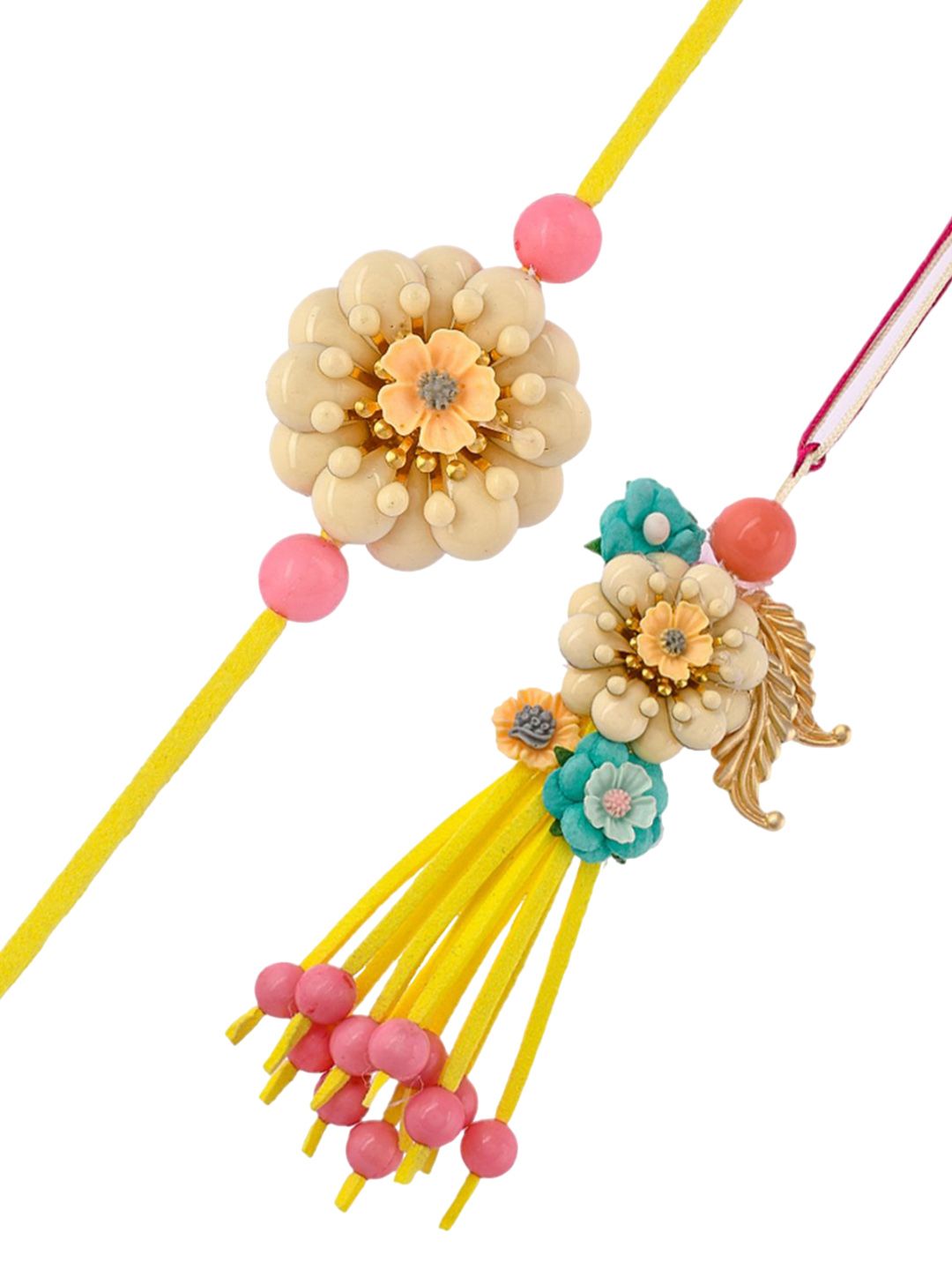 Anouk Yellow Beaded Bhaiya Bhabhi Rakhi With Roli Chawal & Greeting Card