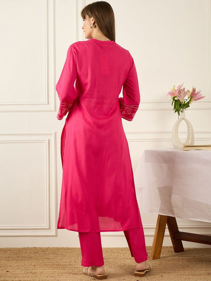 Floral Printed Thread Work Pure Cotton Kurta With Palazzos