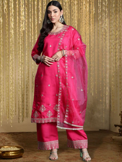 Women Ethnic Motifs Embroidered Regular Kurta with Trousers & With Dupatta