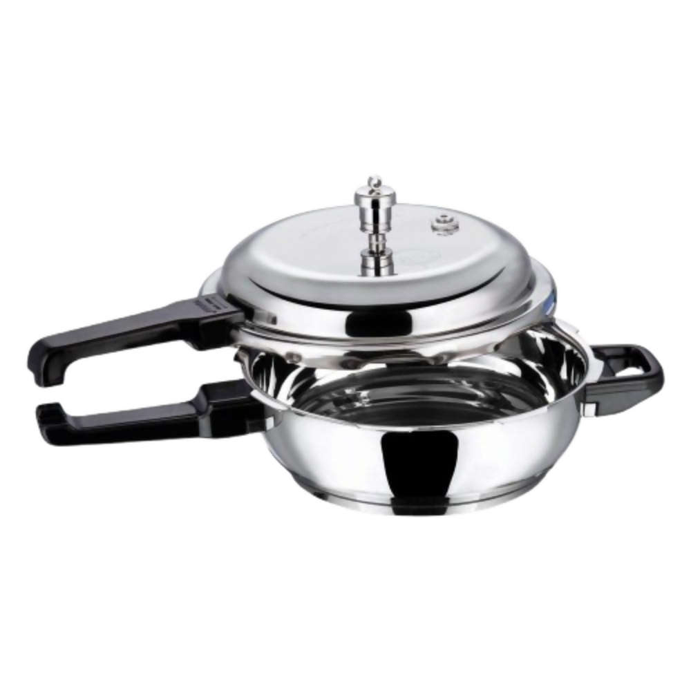 Vinod 18/8 Stainless Steel Outer Lid Sandwich Bottom Deep Pan Pressure Cooker