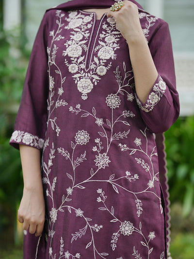 Dhiyona IE Women Floral Embroidered Regular Thread Work Kurta with Trousers With Dupatta