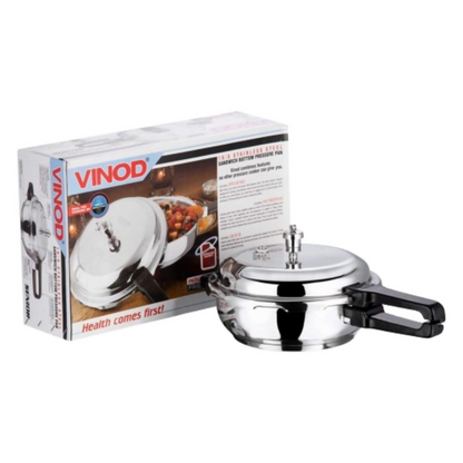 Vinod 18/8 Stainless Steel Outer Lid Sandwich Bottom Deep Pan Pressure Cooker