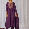 Indyancart IE Women Ethnic Motifs Embroidered Empire Thread Work Pure Cotton Kurta with Trousers & With Dupatta