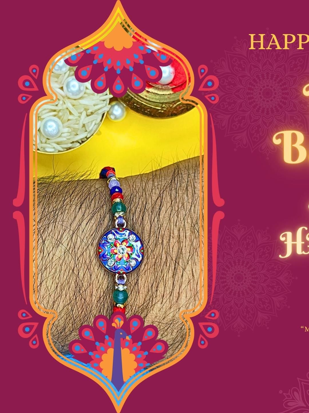 Anouk Set Of 3 Beaded Cotton Thread with AD Stones & Meenakari Designer Rakhi for Brother