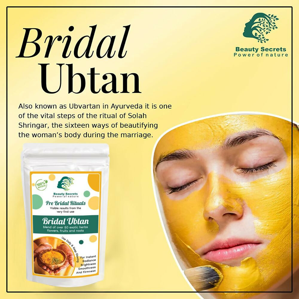 Beauty Secrets Ayurvedic bridal ubtan powder face mask in a bowl, showcasing a traditional herbal face treatment.