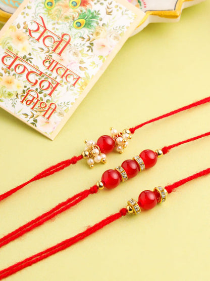 Anouk Men Set Of 3 Red Artificial Beads & Pearls Thread Rakhi
