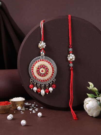 Anouk Bhaiya Bhabhi Charming Floral Thread Rakhi With Roli Chawal & Greetings Card