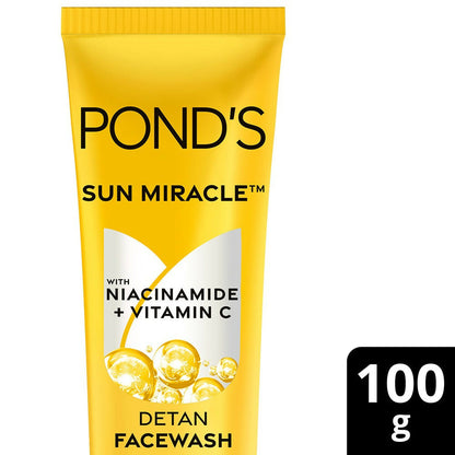 Ponds DeTan Face Wash with Niacinamide and Vitamin C, showing the product tube with bright packaging and refreshing design.