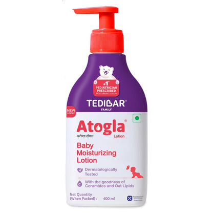 Curatio Tedibar Atogla baby moisturizing lotion bottle with soft, gentle formula for baby's smooth, supple skin.