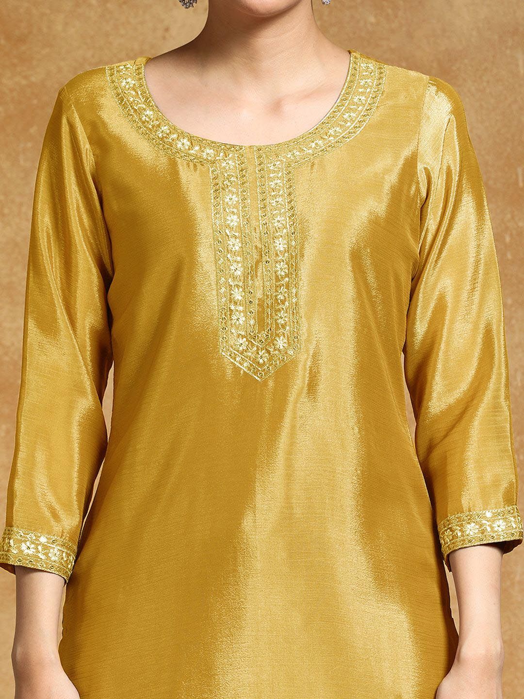 Indyancart VA Ethnic Motifs Embroidered Beads and Stones Silk Crepe Kurta With Sharara & Dupatta