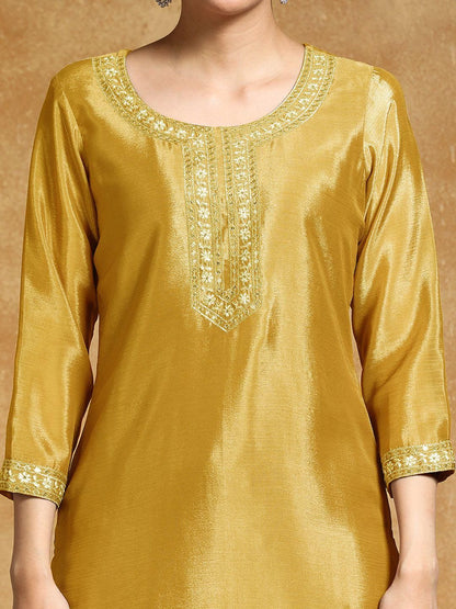 Indyancart VA Ethnic Motifs Embroidered Beads and Stones Silk Crepe Kurta With Sharara & Dupatta