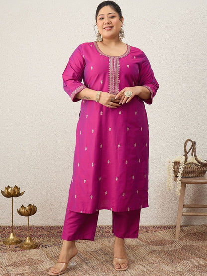 Indyancart Women's Ethnic Motifs Embroidered Regular Kurta with Trousers & With Dupatta