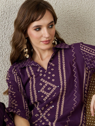 Indyancart IE Women Bandhani Printed Regular Pure Cotton Kurti With Trousers