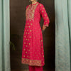 Indyancart IE Ethnic Motifs Printed Thread Work Pure Cotton Straight Kurta with Trousers