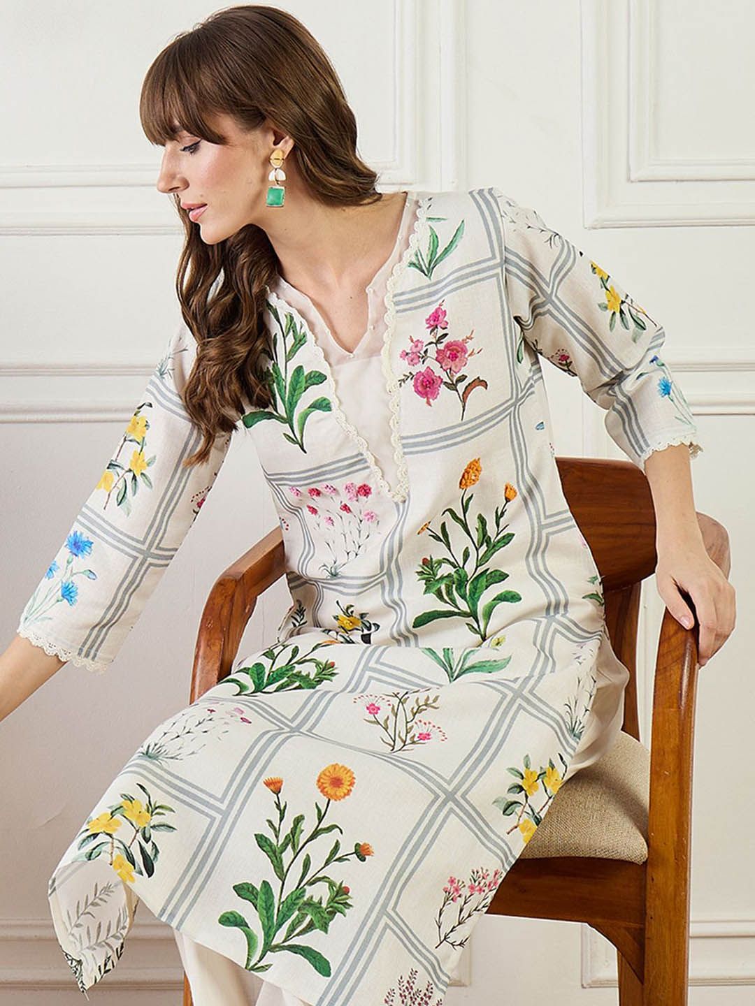 Indyancart IE Printed Linen Tunic With Trousers Co-Ords