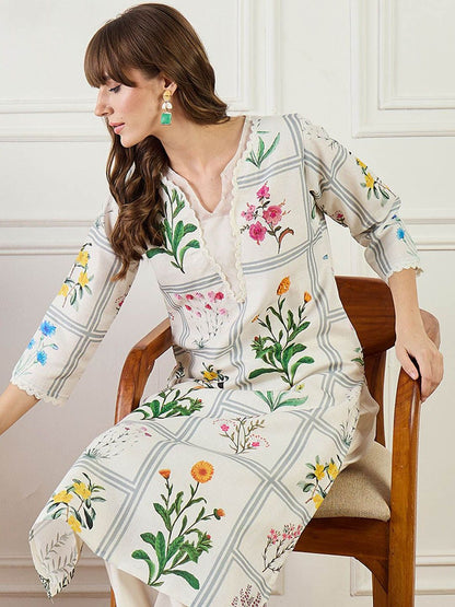 Indyancart IE Printed Linen Tunic With Trousers Co-Ords