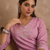 Dhiyona IE Women Floral Embroidered Regular Thread Work Pure Cotton Kurta with Trousers