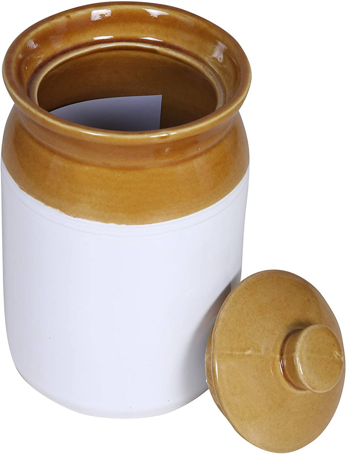 Raj Royal Cream Pottery Hand Painted Ceramic Cornichon Storage Jar for Pickle