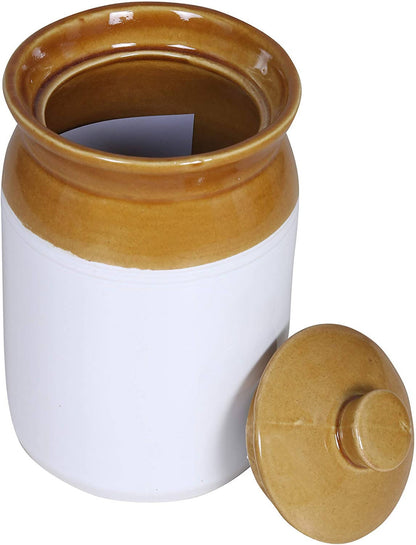 Raj Royal Cream Pottery Hand Painted Ceramic Cornichon Storage Jar for Pickle