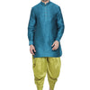 Men's Dark Green Silk Blend Pathani Kurta and Dhoti Set