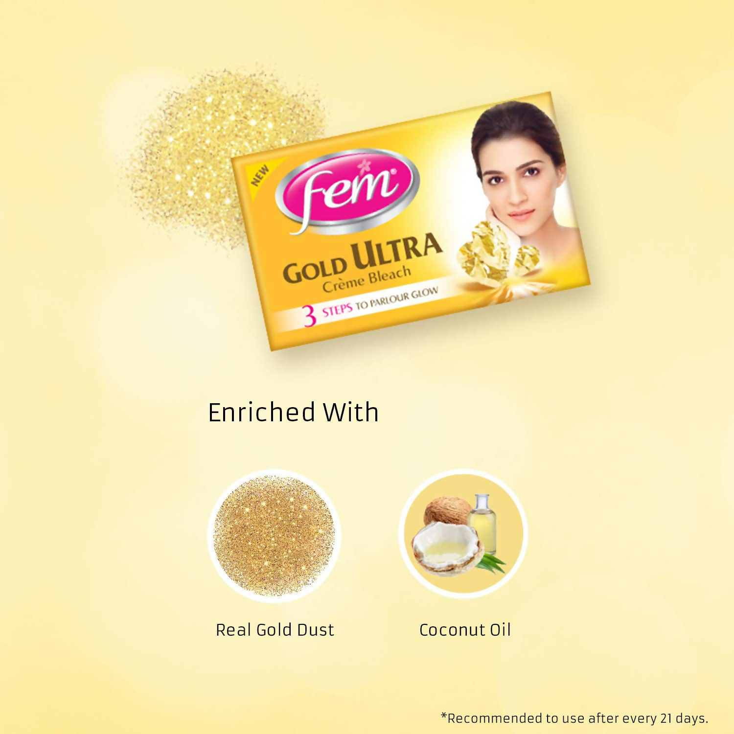 Fem Fairness Gold Ultra face cream in a jar, designed for skin bleaching and brightening, with a luxurious gold packaging.