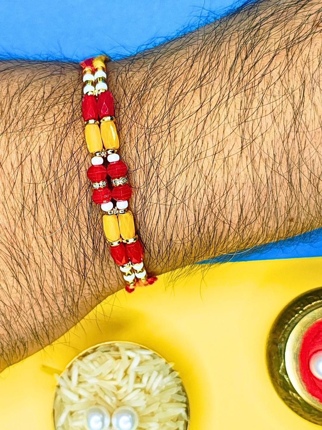Anouk Set Of 12 Beaded Cotton Thread with AD Stones & Meenakari Designer Rakhi for Brother