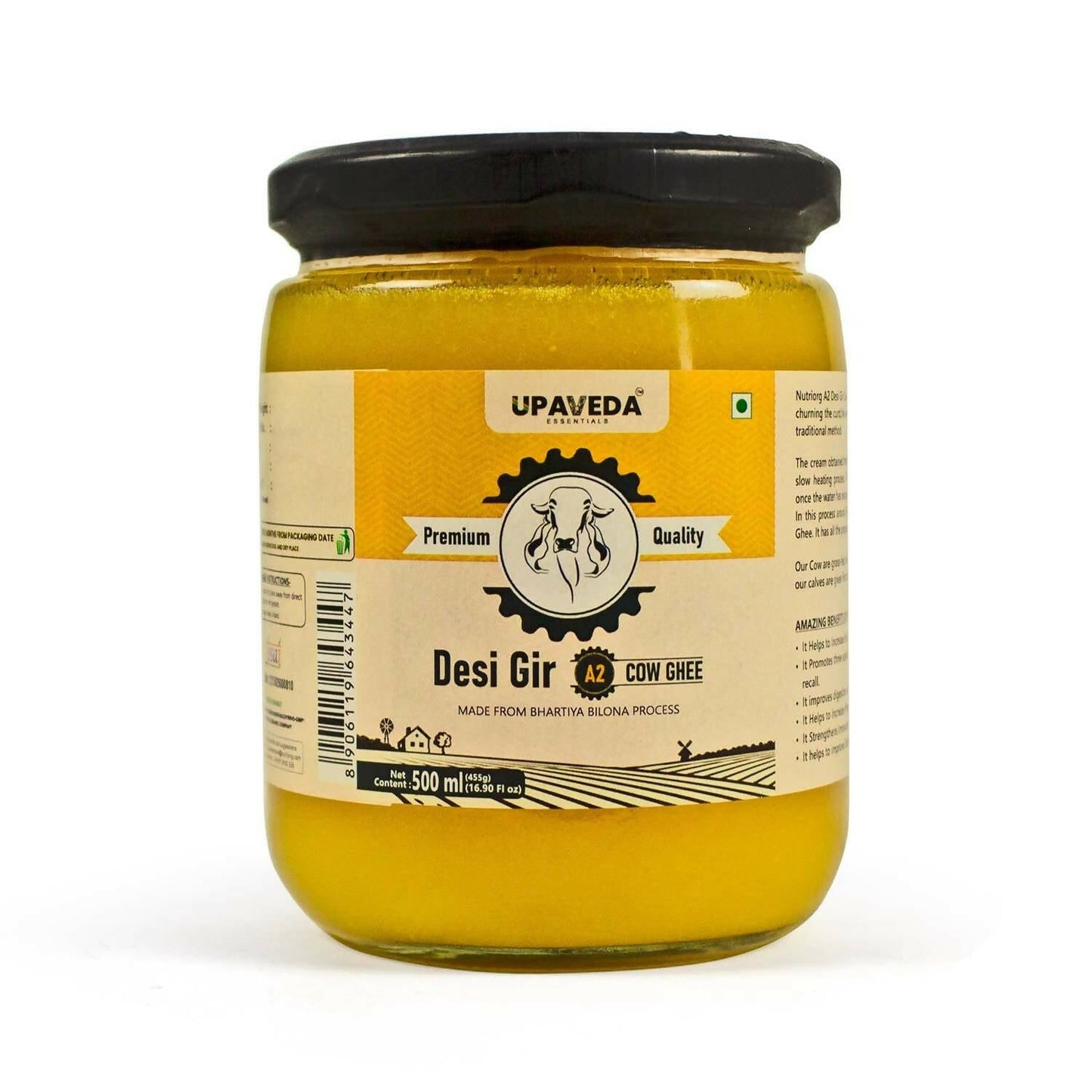 Upaveda A2 Pure Ghee| 100% Gir Cow Ghee | A2 Cow Desi Pure Ghee | Organic Grass Fed Cows | Traditional Bilona Method Ghee